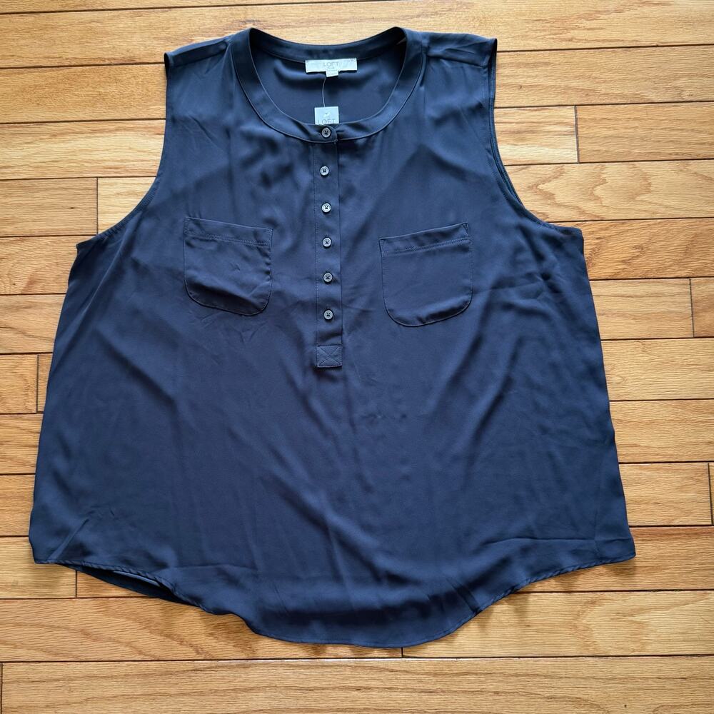 NWT LOFT Plus Size 24 Gray Sleeveless Button-Front Blouse Summer Workwear